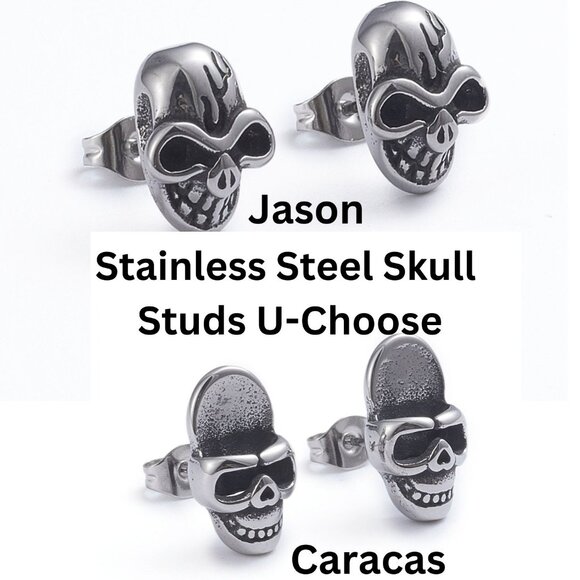 NWOT Stainless Steel Skull Mask Stud Edgy Goth Punk Rock Earrings Choose  2/$10 - Picture 1 of 5